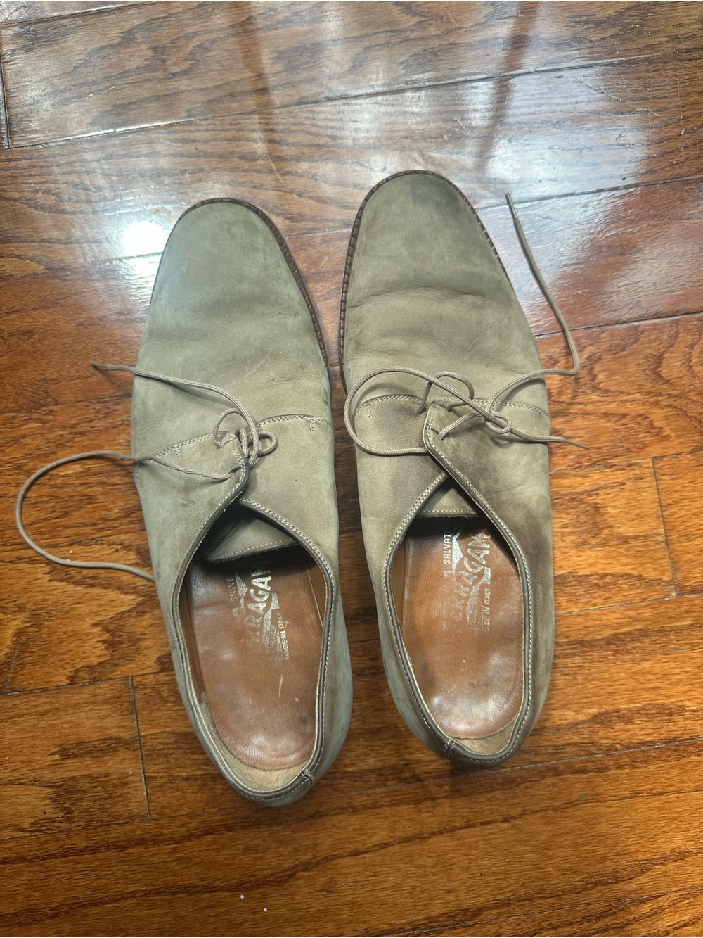 Ferragamo Suede Lace-Up Men's Dress Shoes in Olive